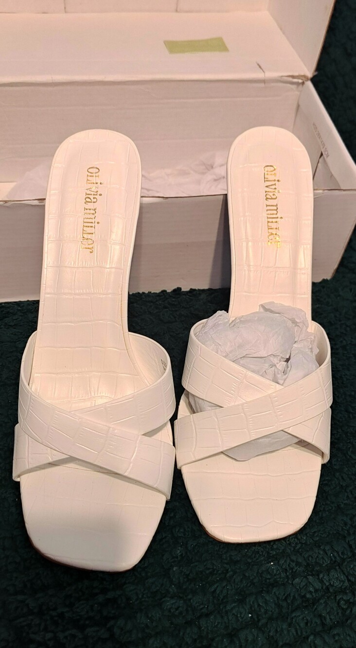 Olivia Miller White Croc-Embossed Crisscross Slide Mules